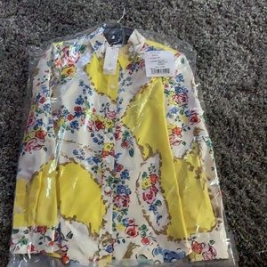 Tory Burch yellow porcelain floral silk shirt